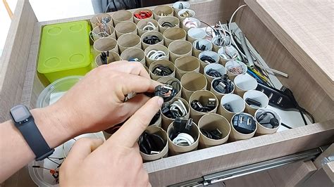 Super Simple DIY Cable Organizer System for Drawers From Toilet Rolls ...