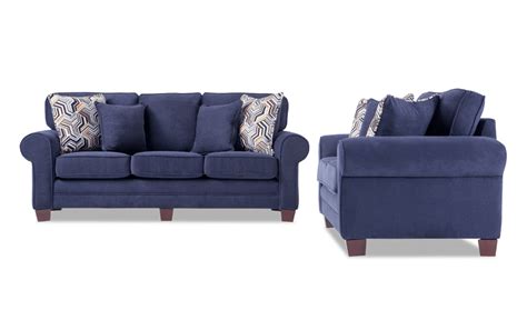 Gracie 80" Navy Sofa & Loveseat | Blue furniture living room, Bobs furniture living room ...