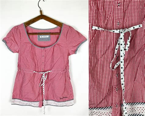 Checkered Summer Blouse Cotton Tshirt Vintage 80s - Etsy | Checkered ...