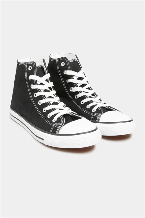 LTS Black Canvas High Top Trainers In Standard D Fit | Long Tall Sally