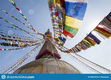 Boudhanath Stupa Prayer Flags in Kathmandu, Nepal Stock Photo - Image ...