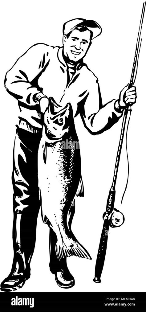 Fisherman With Fish - Retro Clipart Illustration Stock Vector Image ...