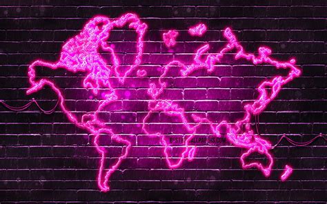 4K free download | Purple neon World Map purple brickwall, World Map Concept, Purple World Map ...