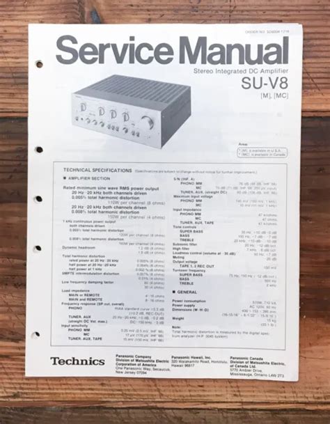 TECHNICS SU-V8 AMPLIFIER Service Manual *Original* £19.93 - PicClick UK