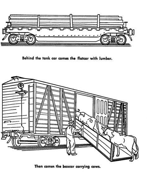 Freight Train and Railroad Coloring pages - Flatbed and Livestock Car Coloring | Cars coloring ...