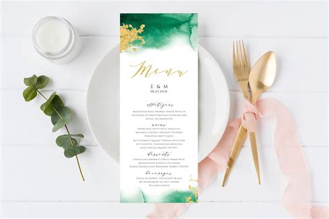 Emerad Green Wedding Menu Card With Watercolor Brush | Etsy UK ...