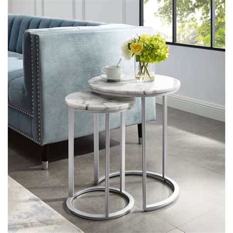 Inspired Home Asbille Nesting End Table Round Natural Marble Top ...