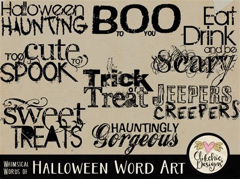 Halloween Word Art Clipart, Digital Scrapbook Word Art Clip Art ...