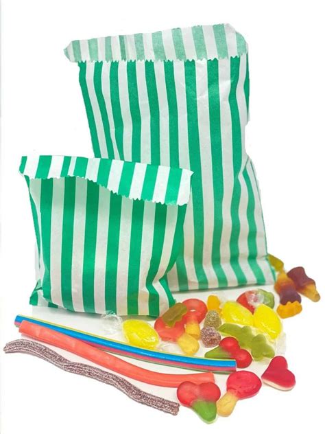 Green Candy Stripe Paper Bags - Small & Large - Always Free Delivery!