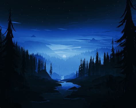 Download wallpaper 1280x1024 dark night, river, forest, minimal, art ...