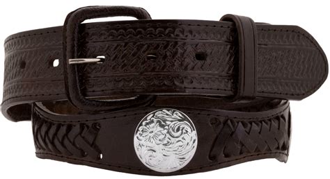 Mens Brown Concho Tooled Cowboy Western Rodeo Belt Genuine Braided ...