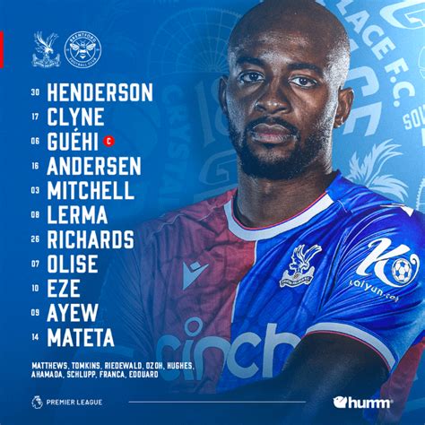 Brentford Line-Up. Unchanged from Chelsea, Eddy back on bench. COYP! : r/crystalpalace