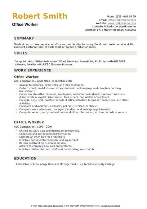 Office Worker Resume Samples | QwikResume