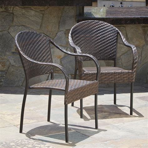 Amazon.com : Set of 2 Outdoor Stackable Wicker Dining Armchairs : Patio Lounge Chairs : Garden ...