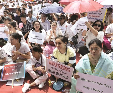 Meitei people and supporters during a protest organised by the Delhi ...