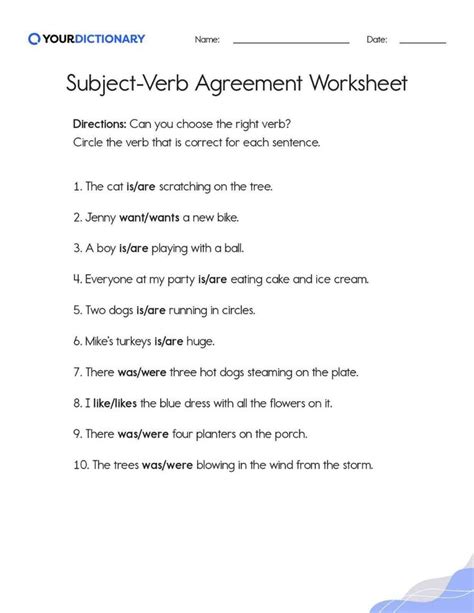 Subject-Verb Agreement Worksheets for Different Ages | Subject and verb ...