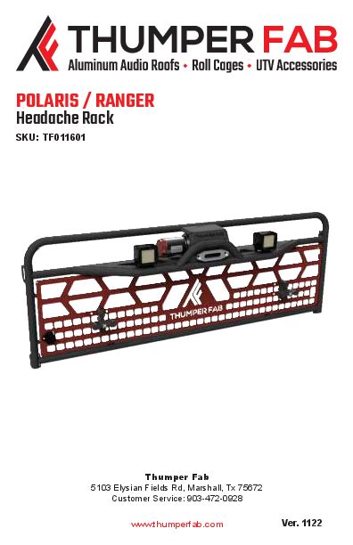 Thumper Fab Polaris Ranger Headache Rack Installation Guide