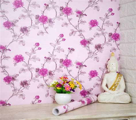 Flipkart SmartBuy 600 cm Wall Wallpaper Pink Flowers Design for Bedroom Decoration Self Adhesive ...