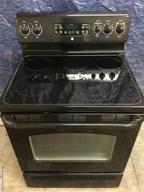 Large Images for Black Glass-Top Stove by GE, Electric, Self-Cleaning, 5-Burner, 1-Year Warranty ...