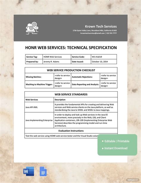 Technical Specifications Template