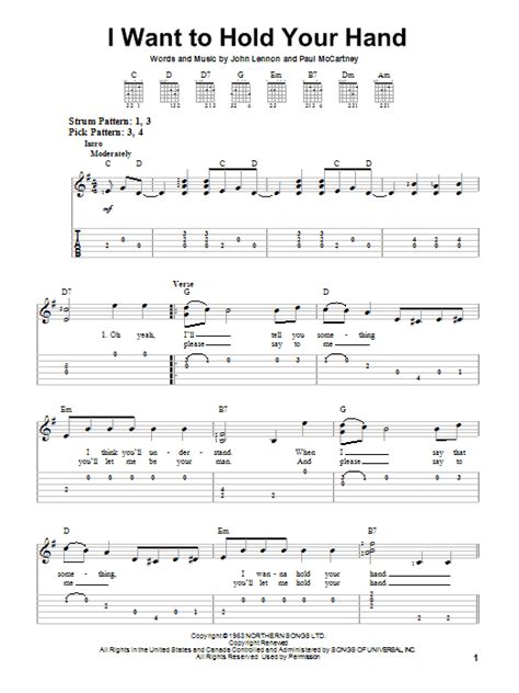 I Want To Hold Your Hand sheet music by The Beatles (Easy Guitar Tab ...