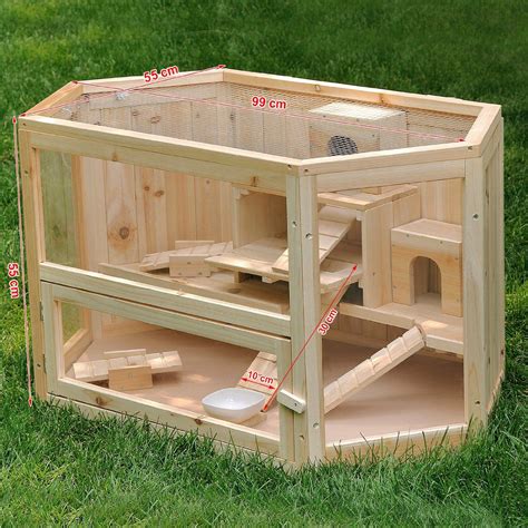 Songmics XL Wooden Hamster Cage Guinea Rodent House Mice Cage 99 x 55 x 55 cm PHC003: Amazon.co ...