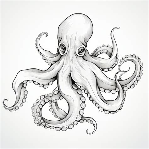 Whiplash Curves A Detailed Octopus Drawing In Cartoon Realism | Premium ...