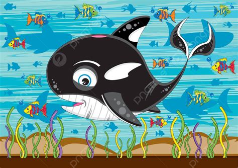 Cartoon Orca Whale Scene Coral Shark Silhouette Vector, Coral, Shark ...