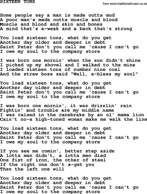 Johnny Cash song: Sixteen Tons, lyrics