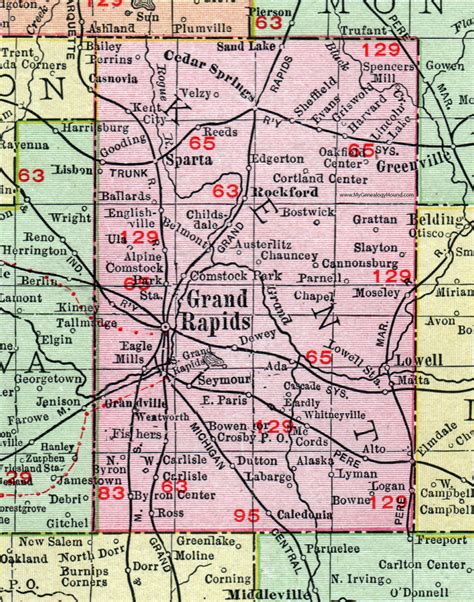 Kent County, Michigan, 1911, Map, Rand McNally, Grand Rapids, Rockford ...