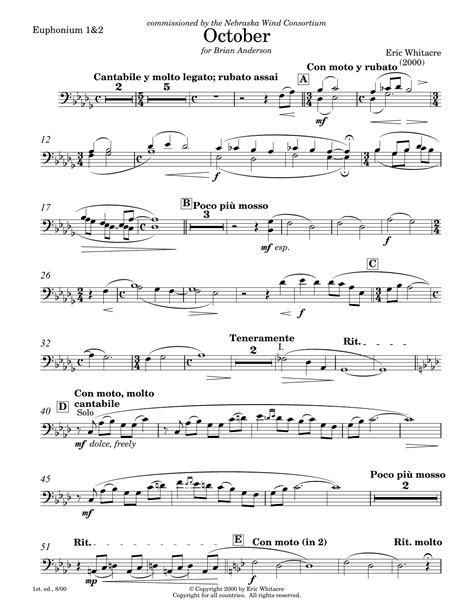 October - Euphonium 1 & 2 by Eric Whitacre Sheet Music for Concert Band ...