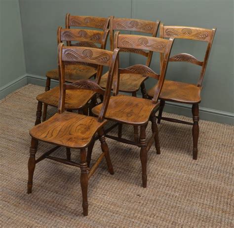 Set of Six Victorian Elm Antique Country Kitchen Chairs. - Antiques World