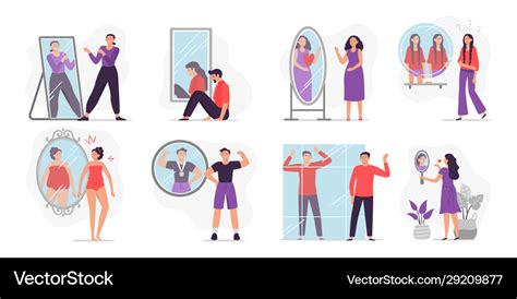 People looking at mirror reflection self Vector Image