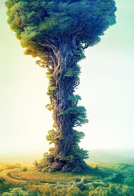 Premium Photo | Surreal giant tree growing on a hill