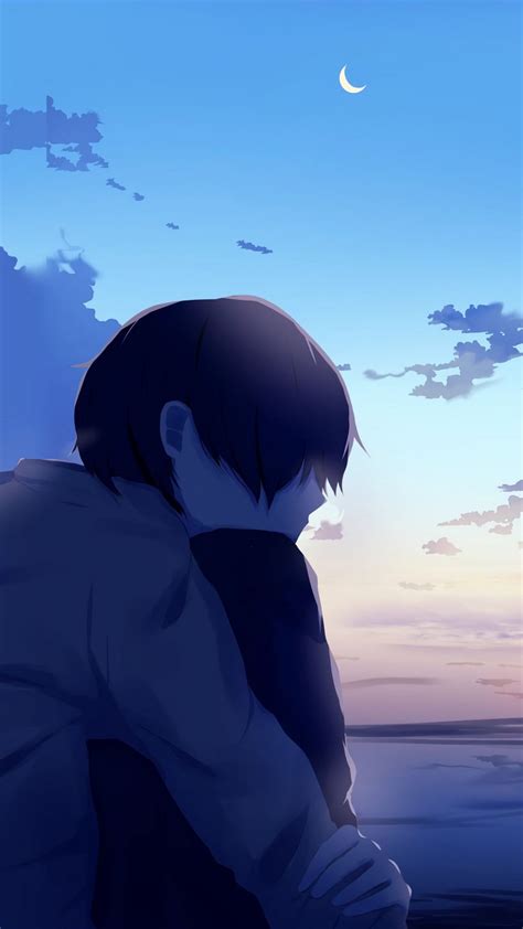 Download wallpaper 938x1668 boy, alone, sad, anime iphone 8/7/6s/6 for parallax hd background