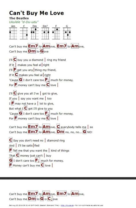 Can't Buy Me Love (The Beatles) - http://myuke.ca | Guitar chords and lyrics, Lyrics and chords ...