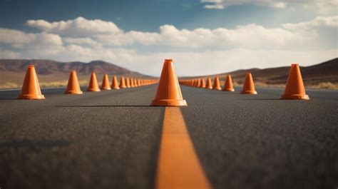 Premium AI Image | Row of traffic cones on a long empty road