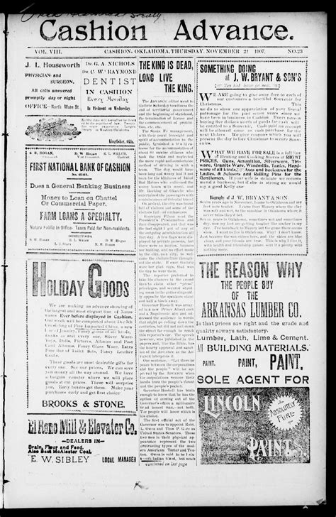 Cashion Advance. (Cashion, Okla.), Vol. 8, No. 23, Ed. 1 Thursday, November 21, 1907 - The ...