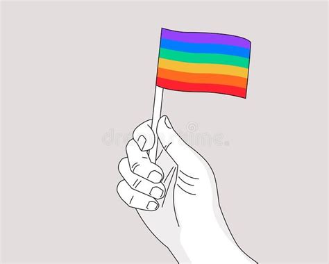 Pride Month Gay Pride Symbol - Drawing Hand Waiving a Rainbow Flag - Vector Line Art ...