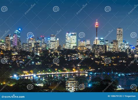 Sydney CBD at night editorial image. Image of australian - 108679135