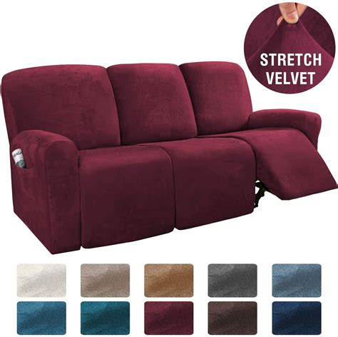 PrimeBeau 8-Pieces Recliner Cover 3 Cushion Sofa Velvet Stretch Reclining Couch Cover, Large ...