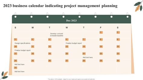 2023 Business Calendar Indicating Project Management Planning Brochure PDF