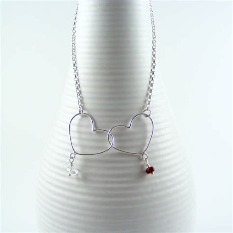 Silver Double Heart Birthstone Necklace By Tanya Garfield Jewellery | notonthehighstreet.com