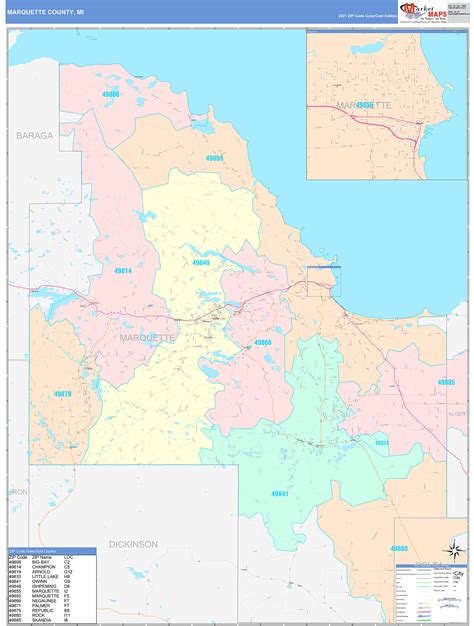 Marquette County, MI Wall Map Color Cast Style by MarketMAPS