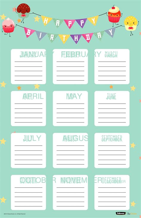 Printable Editable Birthday Calendar Template - Brit Carlotta