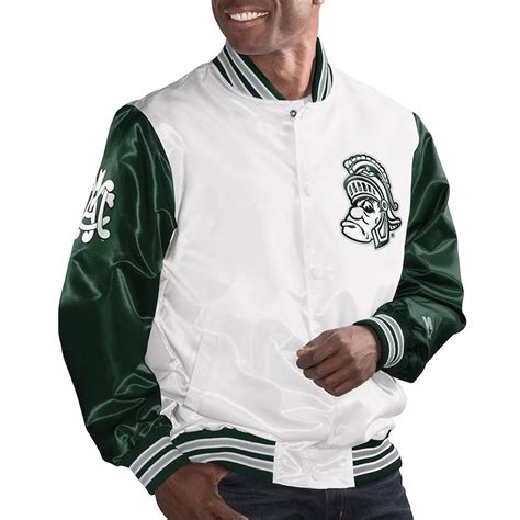 White/Green Starter Satin Michigan State Spartans The Legend Jacket ...