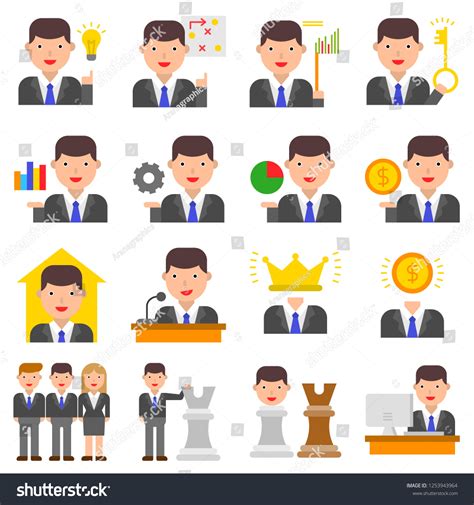 Businessman Vector Illustration Set Flat Design Stock Vector (Royalty Free) 1253943964