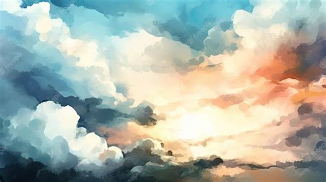 Premium AI Image | A painting of a cloudy sky with a blue sky and clouds.