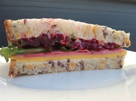 Beetroot, Rocket, Ham and Cheese Sandwich