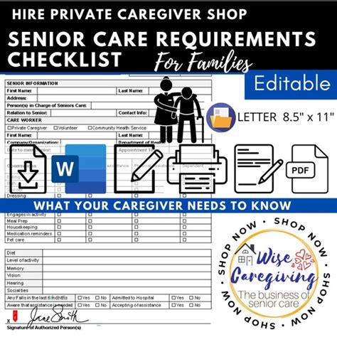 Care Requirements Checklist Home Care Evaluation Care - Etsy